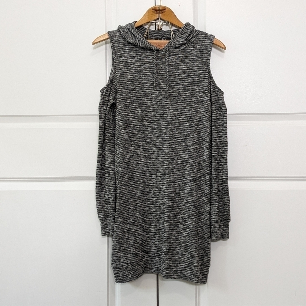 Lulu's Hoodie Dress Women's Medium Heather Gray Just You And Me Cold Shoulder